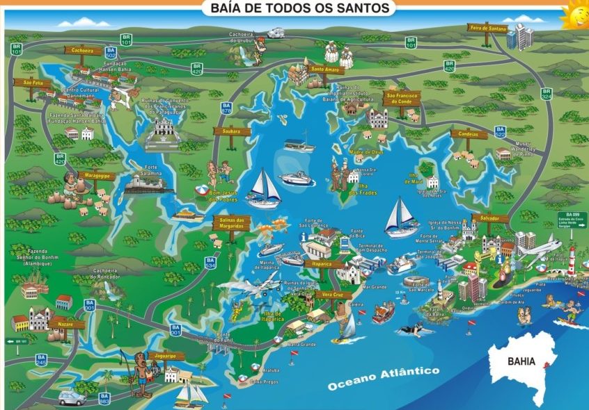mapa ilustrado da baía de todos os santos